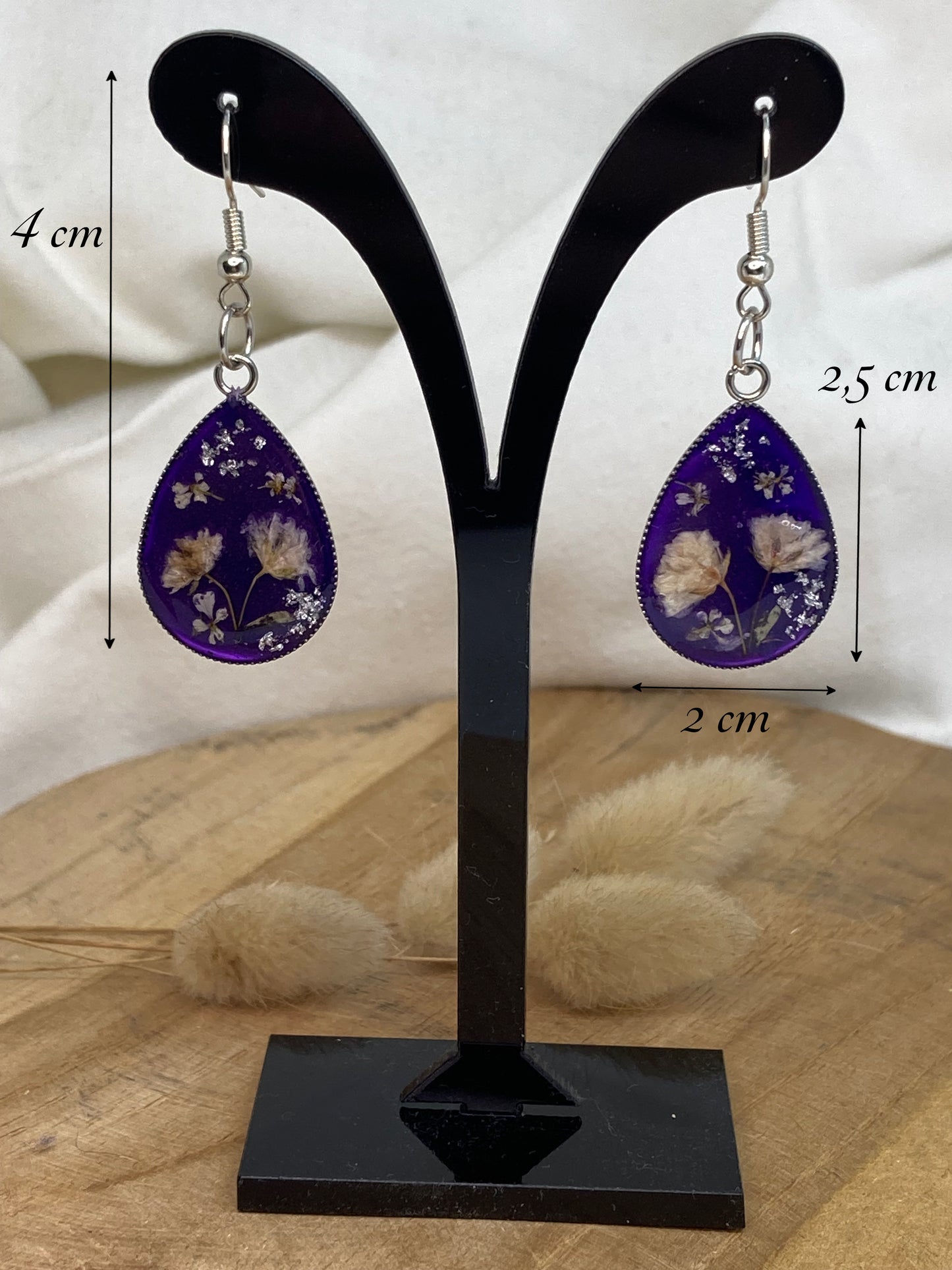 Boucles d'oreilles forme goutte Gypsophile