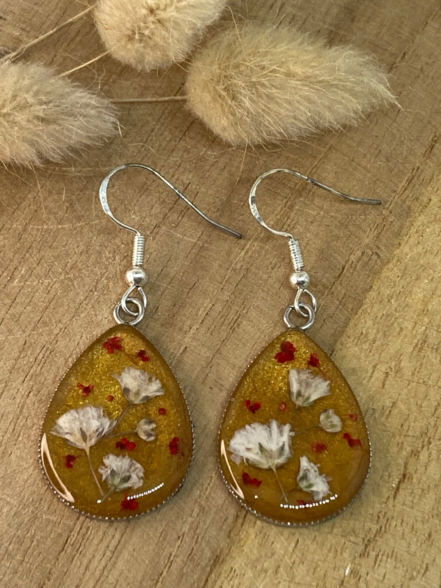 Boucles d'oreilles forme goutte Gypsophile