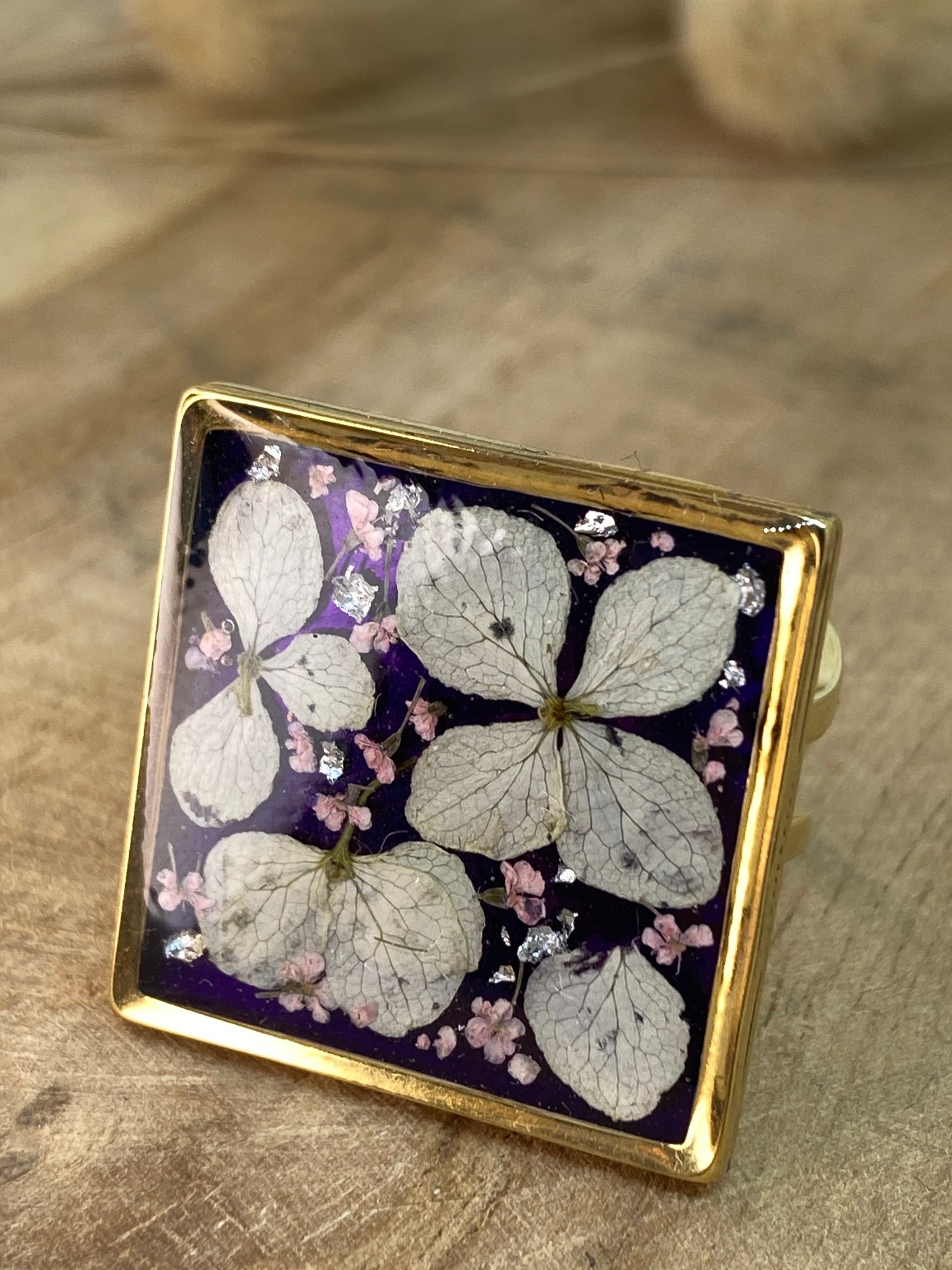 Bague carrée Hortensia